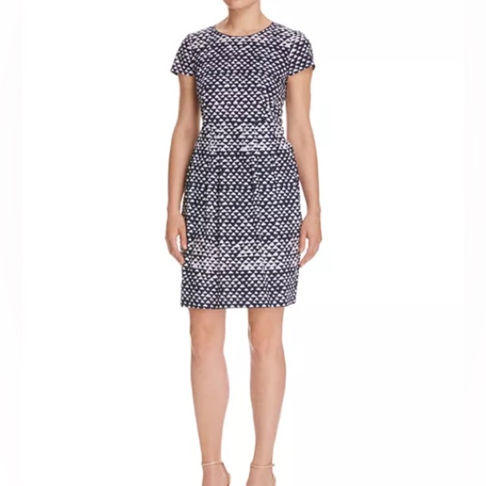 Lafayette 148 New York Black White Geometric Gina Geo Print Sheath Dress size 10